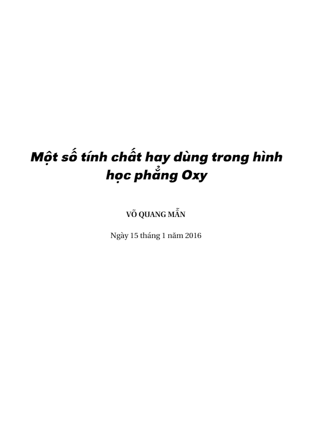 Vận dụng các tính chất hình học phẳng vào bài toán tọa độ Oxy - Võ Quang Mẫn (Tập 1 - phiên bản 2016)